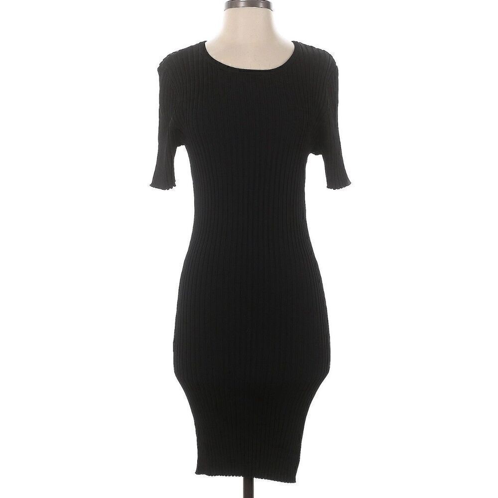 GOOD AMERICAN SIZE 5/6 XXL Black Ribbed Short Sleeve BodyCon Cut Out Back Dress